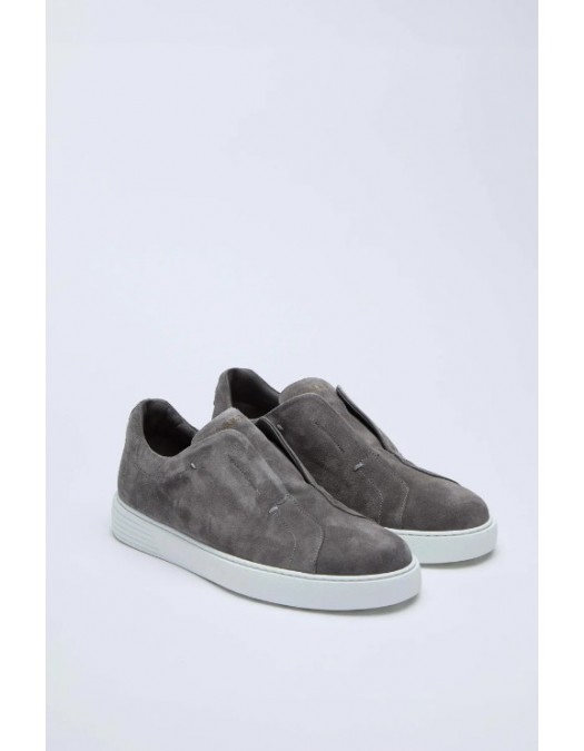 Sneakers LBM, Suede slip-on sneakers in smoky gray - 6907226850