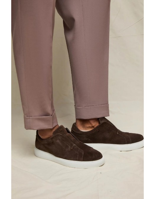 Sneakers LBM, Brown suede slip-on trainers - 6907256850