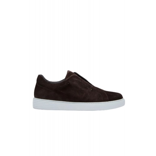 Sneakers LBM, Brown suede slip-on trainers