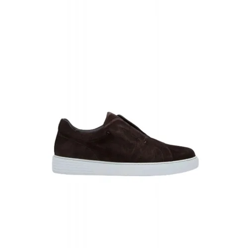 Sneakers LBM, Brown suede slip-on trainers