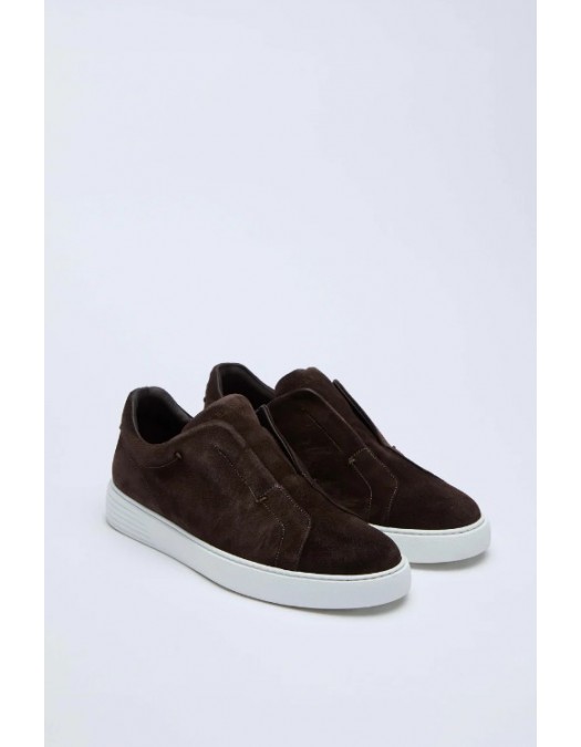 Sneakers LBM, Brown suede slip-on trainers - 6907256850