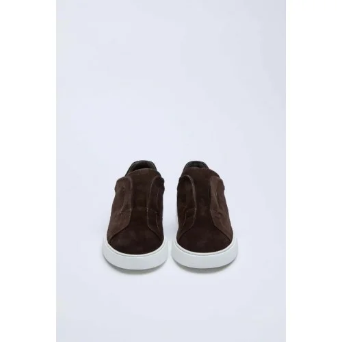 Sneakers LBM, Brown suede slip-on trainers