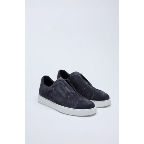 SNEAKERS LBM, Midnight blue suede slip-on trainers