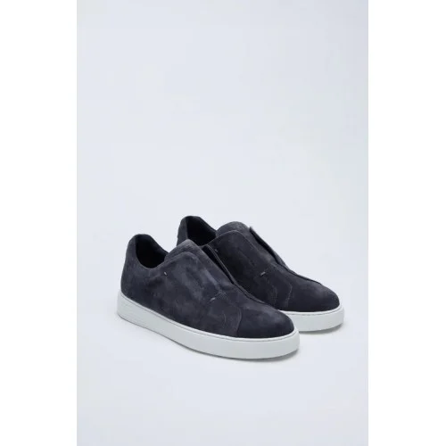 SNEAKERS LBM, Midnight blue suede slip-on trainers