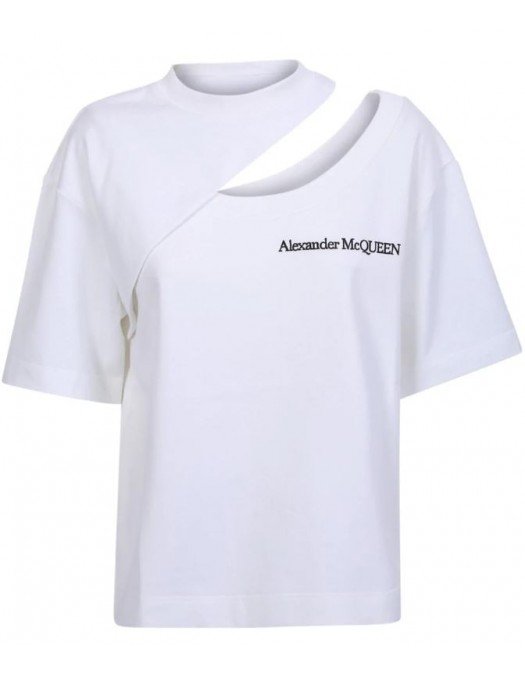 Tricou ALEXANDER MCQUEEN , Logo Negru Frontal, Alb - 728198QLAB79000