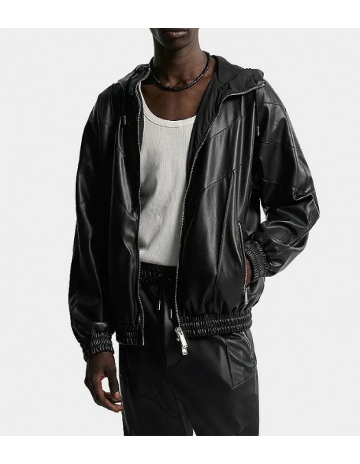 Jacheta DSQUARED2 ,DFAUX LEATHER ZIPPED HOODIE - S74AM1676S60340900