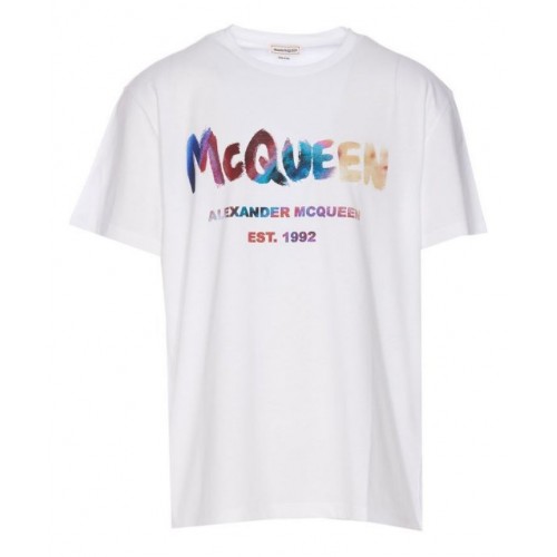 Tricou ALEXANDER MCQUEEN, Logo Multicolor, Alb