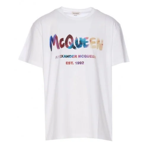 Tricou ALEXANDER MCQUEEN, Logo Multicolor, Alb