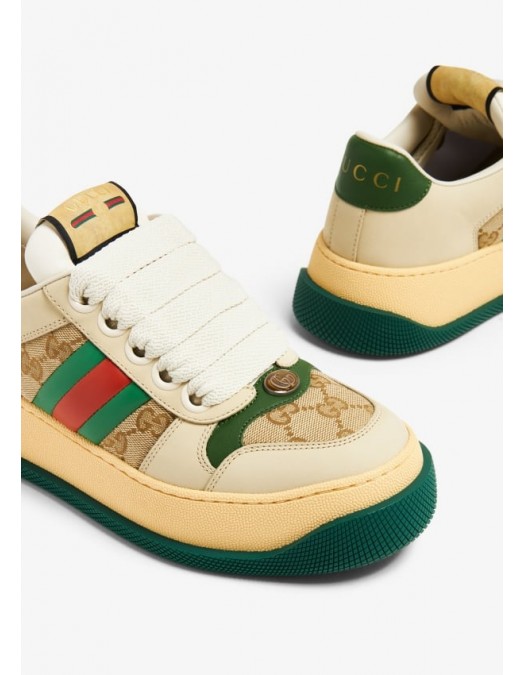 Sneakers GUCCI, GG Print, Screener Design, Green Details, Beige - 777102AAC729554