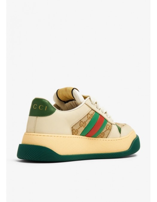 Sneakers GUCCI, GG Print, Screener Design, Green Details, Beige - 777102AAC729554