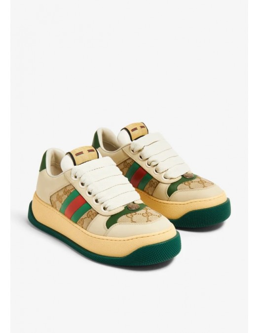 Sneakers GUCCI, GG Print, Screener Design, Green Details, Beige - 777102AAC729554