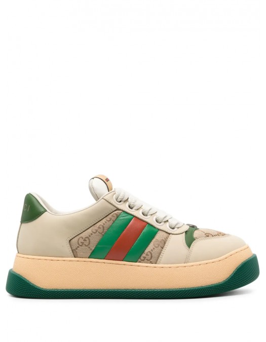 Sneakers GUCCI, GG Print, Screener, Multicolor Green Details, Beige - 777106AAC729554