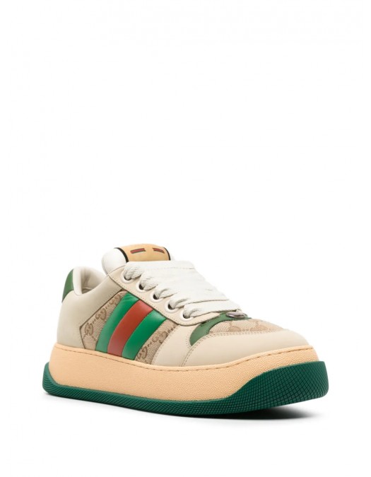 Sneakers GUCCI, GG Print, Screener, Multicolor Green Details, Beige - 777106AAC729554