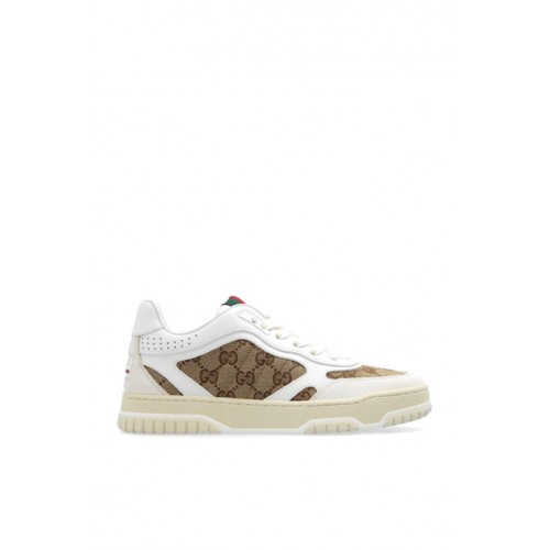 Sneakers GUCCI, Monogram Print, Green Details, White Sneakers GUCCI, Monogram Print, Green Details, White