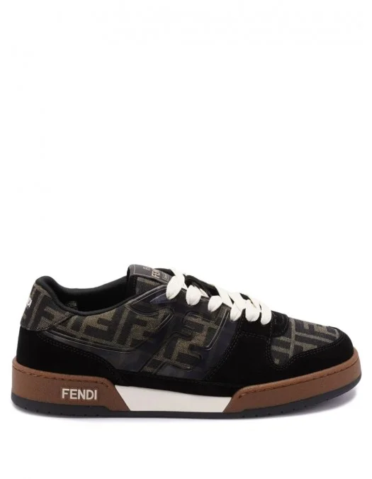 Sneakers Fendi, Match Leather Low-Top, Logo Print, Brown