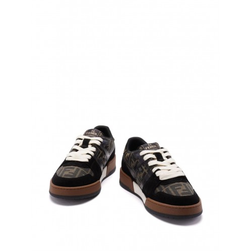 Sneakers Fendi, Match Leather Low-Top, Logo Print, Brown Sneakers Fendi, Match Leather Low-Top, Logo Print, Brown
