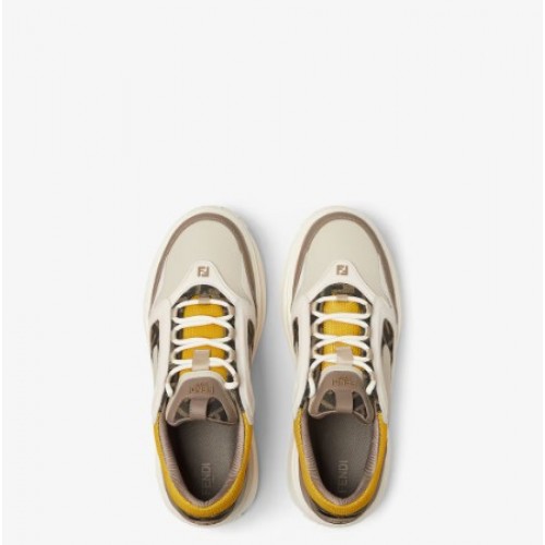 Sneakers FENDI, Fendi Force Trainers,White, brown and yellow leather low-tops