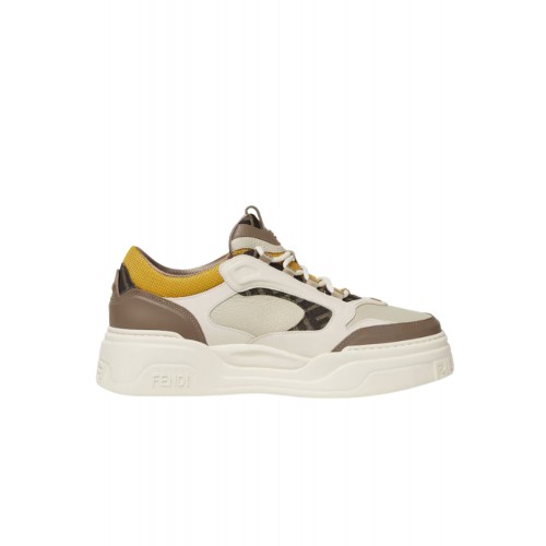 Sneakers FENDI, Fendi Force Trainers,White, brown and yellow leather low-tops
