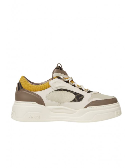 Sneakers FENDI, Fendi Force Trainers,White, brown and yellow leather low-tops - 7E1728AU20F1RSV