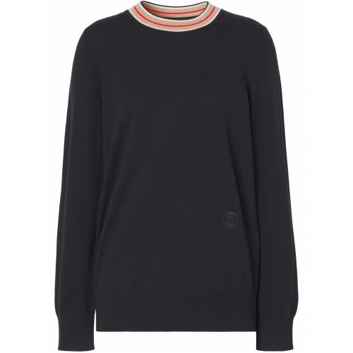Pulover BURBERRY, Cashmere, Stripe Neckline, Black