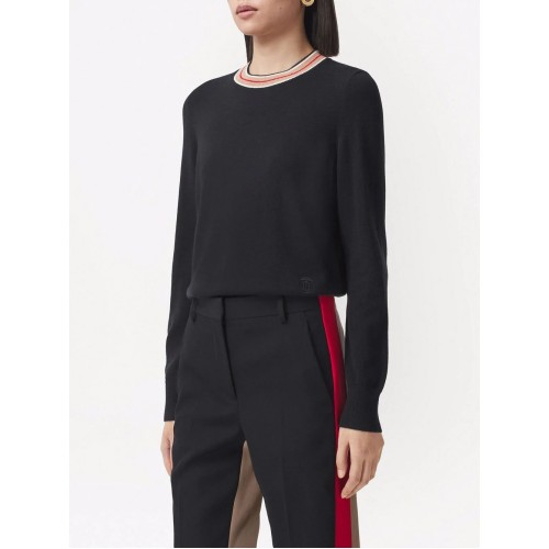 Pulover BURBERRY, Cashmere, Stripe Neckline, Black