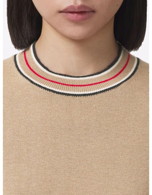 Pulover BURBERRY, Cashmere, Stripe Neckline, Beige - 8048429X