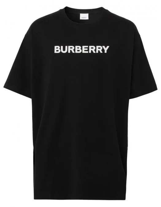 BURBERRY Tシャツ Tricou BURBERRY, Logo Insert, Oversized, Black - 8055307X