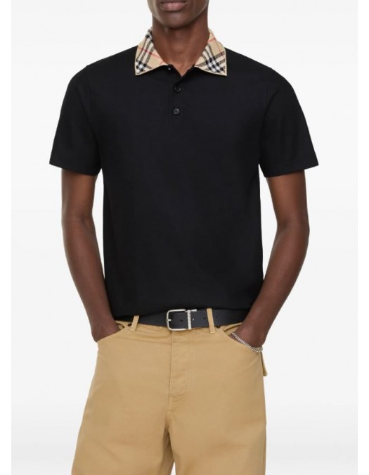 Tricou BURBERRY, Check-collar cotton polo shirt, Negru - 8126965X