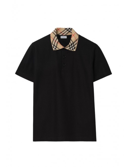 Tricou BURBERRY, Check-collar cotton polo shirt, Negru - 8126965X