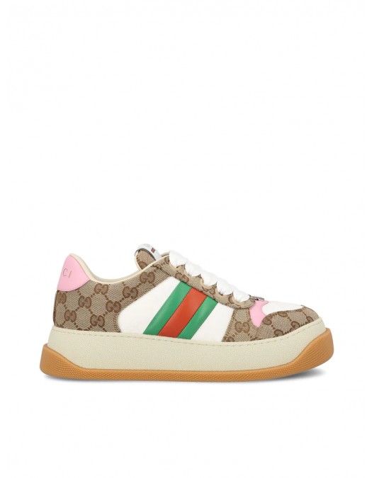 Sneakers GUCCI, GG Print, Screener Design, Pink Details, Beige - 817287FAD7O9751