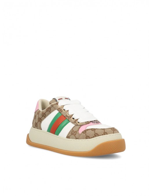 Sneakers GUCCI, GG Print, Screener Design, Pink Details, Beige - 817287FAD7O9751