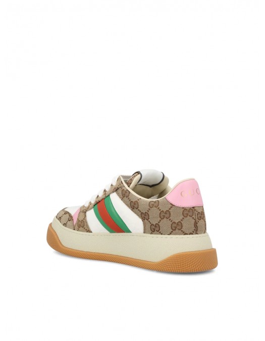 Sneakers GUCCI, GG Print, Screener Design, Pink Details, Beige - 817287FAD7O9751