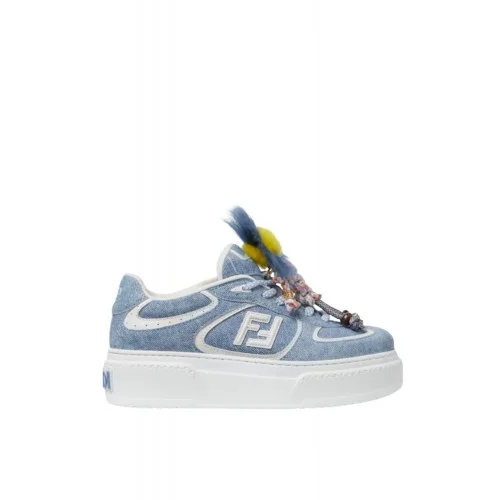 Sneakers Fendi Match, Light blue denim-effect suede platform low-tops