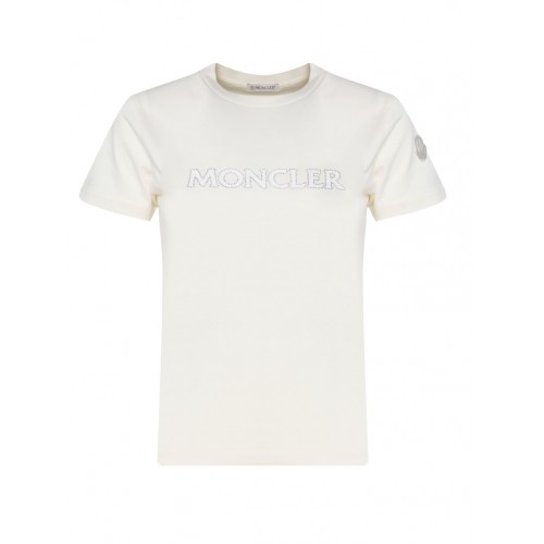 Tricou MONCLER, Crystal Logo Insert, White Tricou MONCLER, Crystal Logo Insert, White
