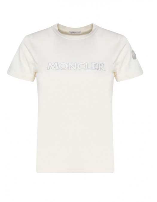 Tricou MONCLER, Crystal Logo Insert, White - 938C0002189AIJ034