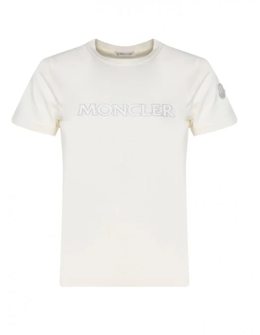 Tricou MONCLER, Crystal Logo Insert, White - 938C0002189AIJ034 Tricou MONCLER, Crystal Logo Insert, White - 938C0002189AIJ034