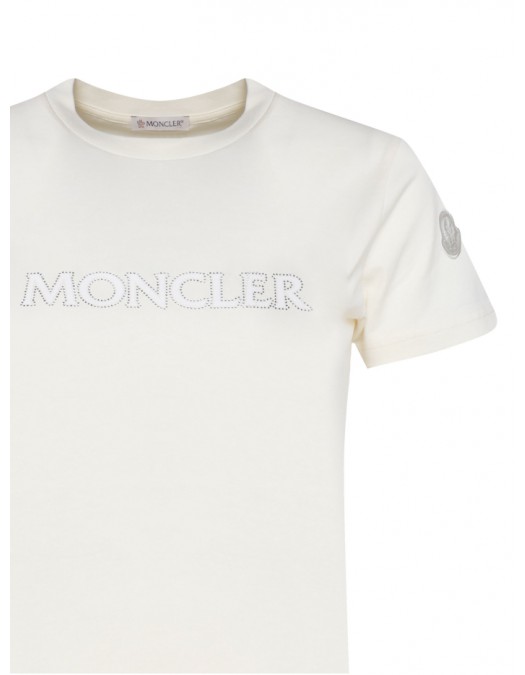 Tricou MONCLER, Crystal Logo Insert, White - 938C0002189AIJ034