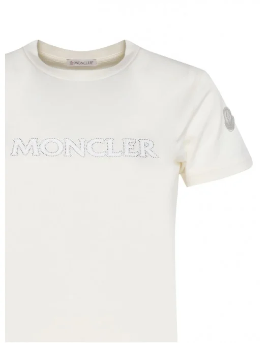 Tricou MONCLER, Crystal Logo Insert, White - 938C0002189AIJ034 Tricou MONCLER, Crystal Logo Insert, White - 938C0002189AIJ034