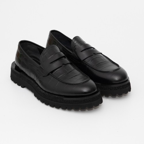 Loafers GIANFRANCO BUTTERI, Crocodile Details, Black