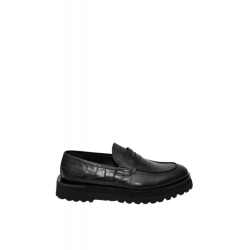 Loafers GIANFRANCO BUTTERI, Crocodile Details, Black Loafers GIANFRANCO BUTTERI, Crocodile Details, Black