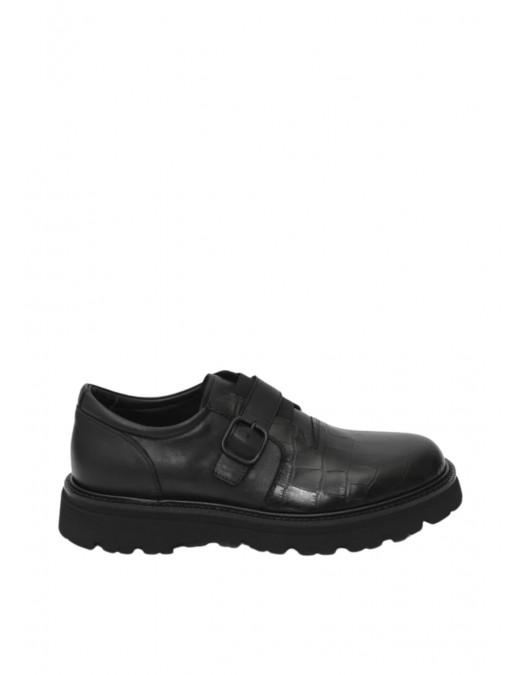 Loafers GIANFRANCO BUTTERI, Crocodile Embossed, Double Buckle, Black - 95303A Loafers GIANFRANCO BUTTERI, Crocodile Embossed, Double Buckle, Black - 95303A
