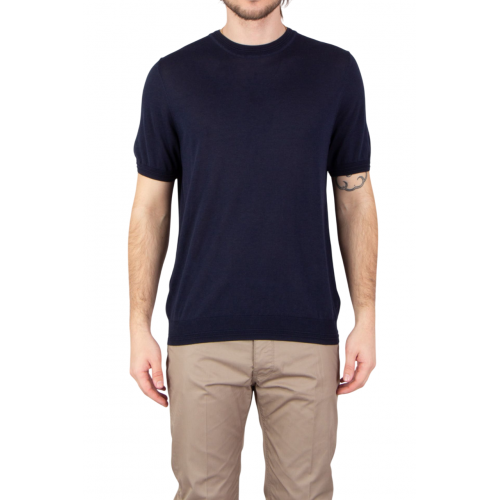 Tricou PAL ZILERI, Regular Fit, Cotton-Silk, Blend Knit, Navy Blue Tricou PAL ZILERI, Regular Fit, Cotton-Silk, Blend Knit, Navy Blue
