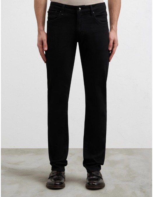 Jeans PAL ZILERI, black cotton and elastane denim with leather badge and metal logo - 9C31DM410SP27820