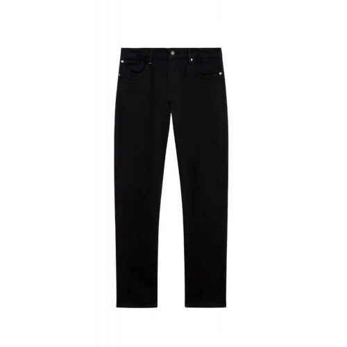 Jeans PAL ZILERI, black cotton and elastane denim with leather badge and metal logo
