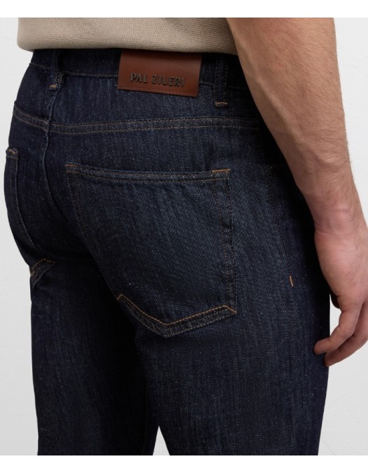 Jeans PAL ZILERI, navy blue cotton and silk denim with leather badge and metal logo - 9C31DM410SP28201