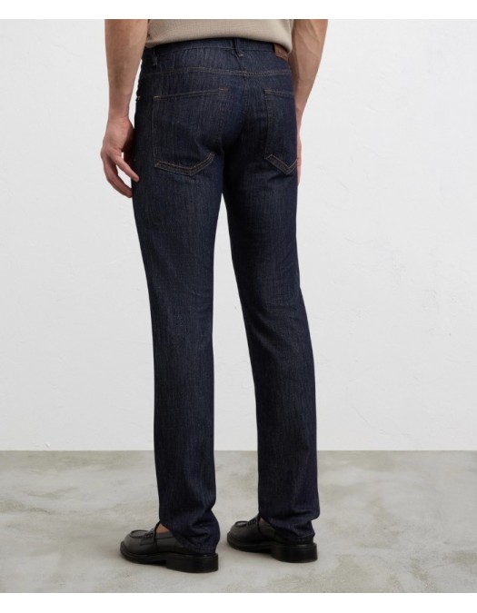 Jeans PAL ZILERI, navy blue cotton and silk denim with leather badge and metal logo - 9C31DM410SP28201