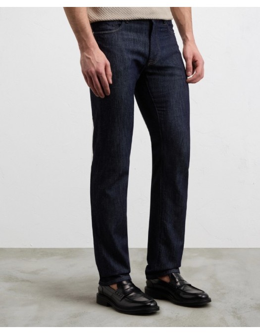 Jeans PAL ZILERI, navy blue cotton and silk denim with leather badge and metal logo - 9C31DM410SP28201