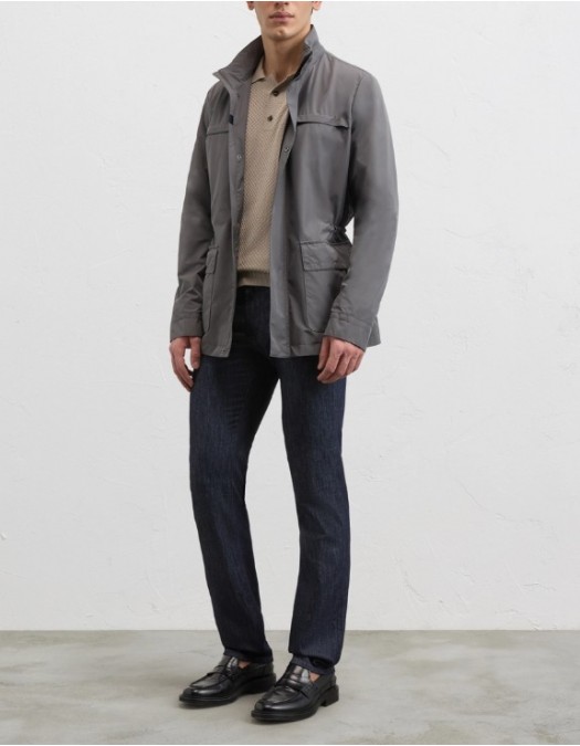 Jeans PAL ZILERI, navy blue cotton and silk denim with leather badge and metal logo - 9C31DM410SP28201