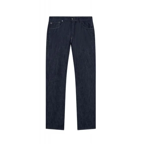Jeans PAL ZILERI, navy blue cotton and silk denim with leather badge and metal logo