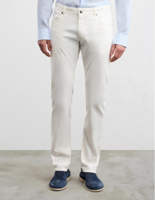 Jeans PAL ZILIERI, garment dyed cotton and elastane, Alb - 9C31NW412TSP24682